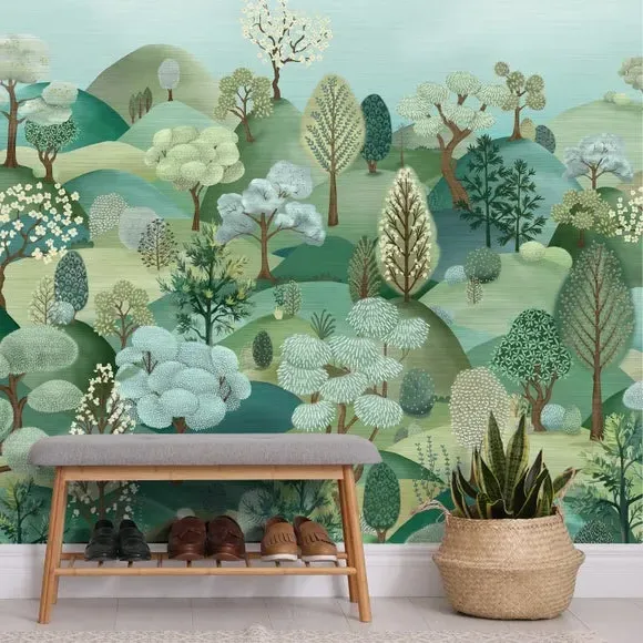 Hillside Wall Mural - Green, Non-Woven Paper