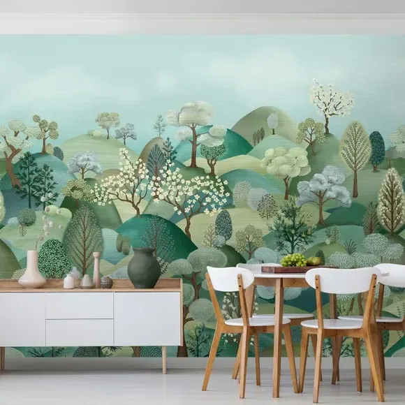 Hillside Wall Mural - Green, Non-Woven Paper