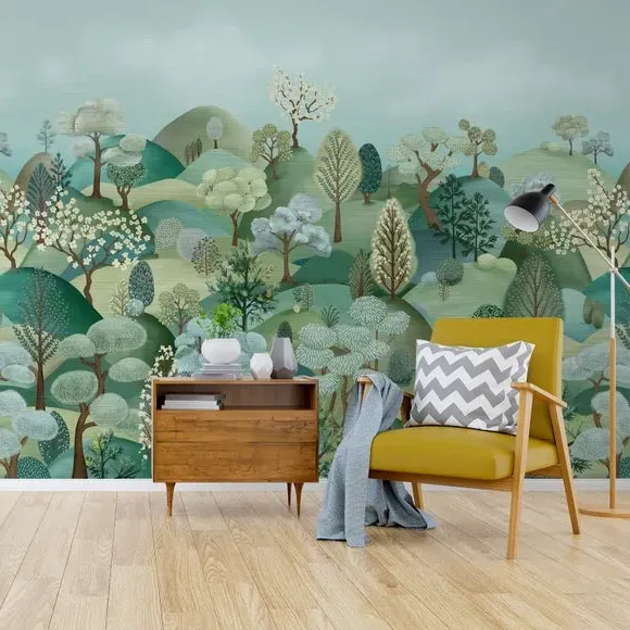 Hillside Wall Mural - Green, Non-Woven Paper
