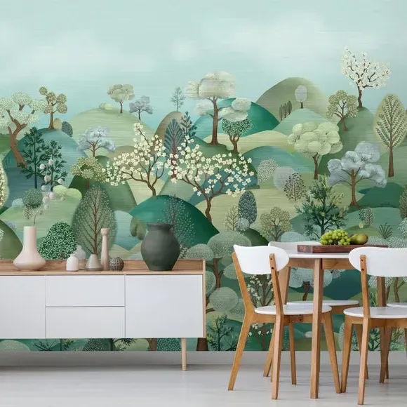 Hillside Wall Mural - Green, Non-Woven Paper