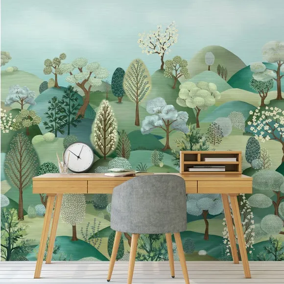 Hillside Wall Mural - Green, Non-Woven Paper