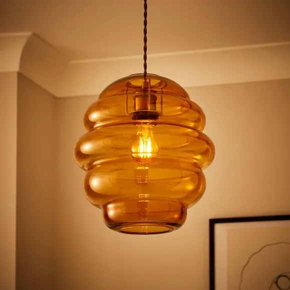 Hive-Shaped Pendant Shade - Orange, Glass