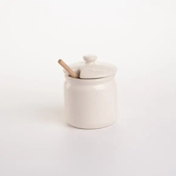 Honey Pot with Dipper - Cream, Stoneware