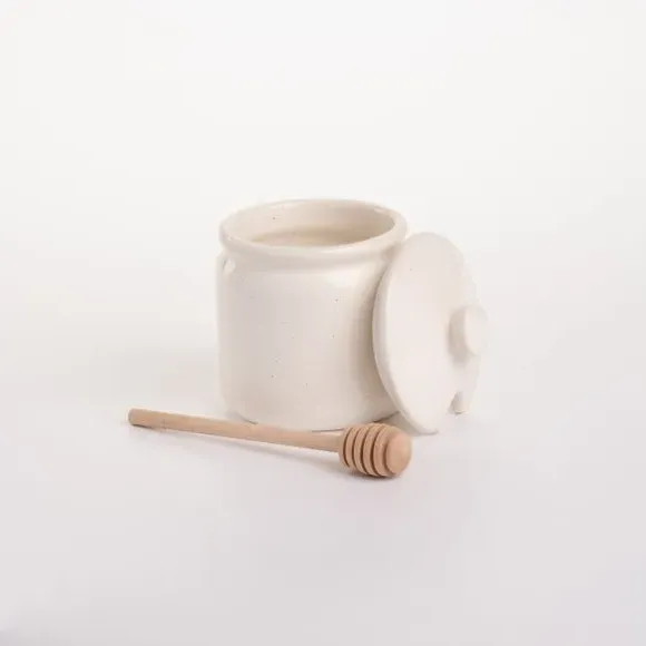 Honey Pot with Dipper - Cream, Stoneware