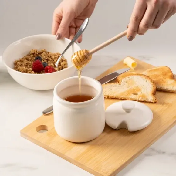 Honey Pot with Dipper - Cream, Stoneware