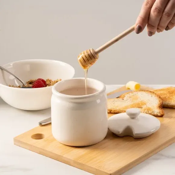 Honey Pot with Dipper - Cream, Stoneware image