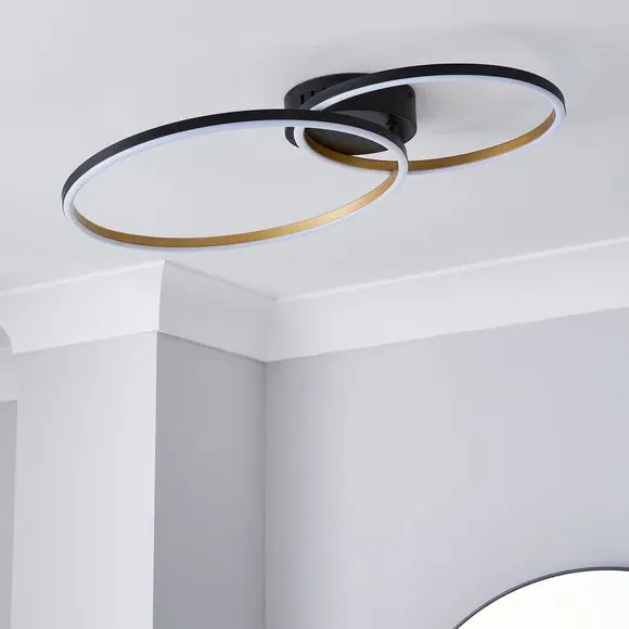 Hoop Flush Ceiling Light with LED - Black, Steel