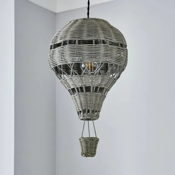 Hot Air Balloon Pendant Shade - Grey, Rattan