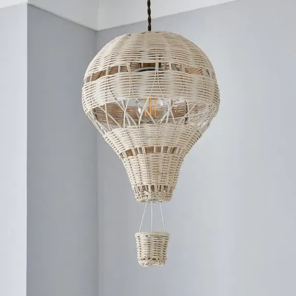 Hot Air Balloon Pendant Shade - White, Rattan