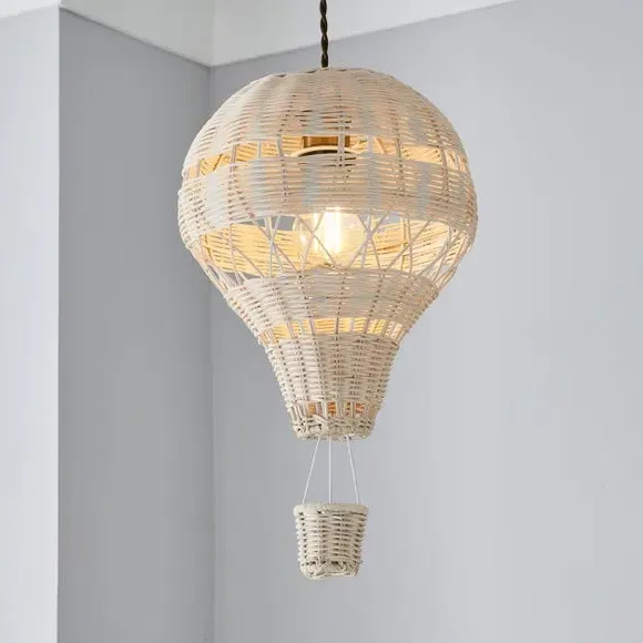 Hot Air Balloon Pendant Shade - White, Rattan