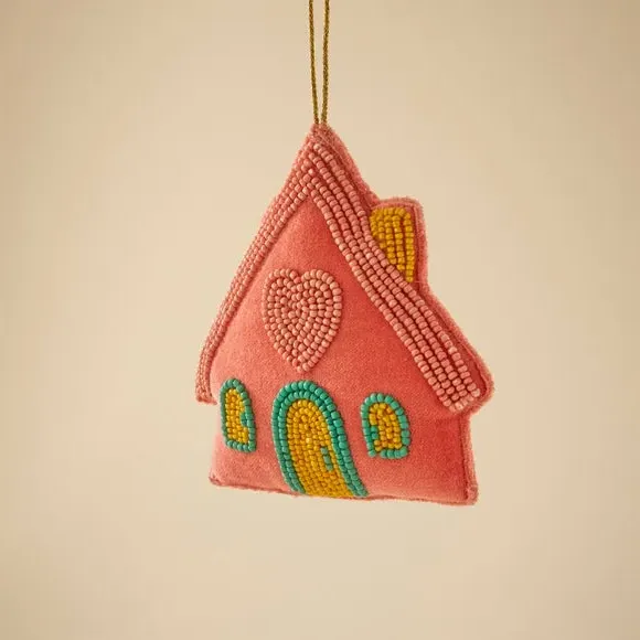 House Hanging Decoration - Pink, Beaded