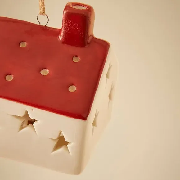 House Hanging Decoration with Light - Cream, Ceramic