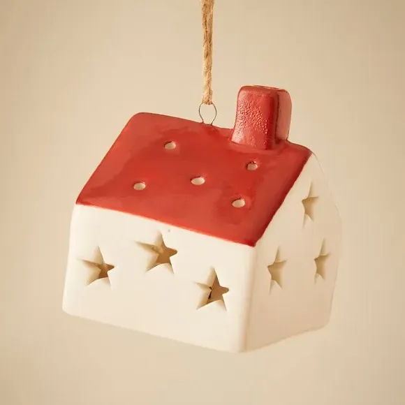 House Hanging Decoration with Light - Cream, Ceramic