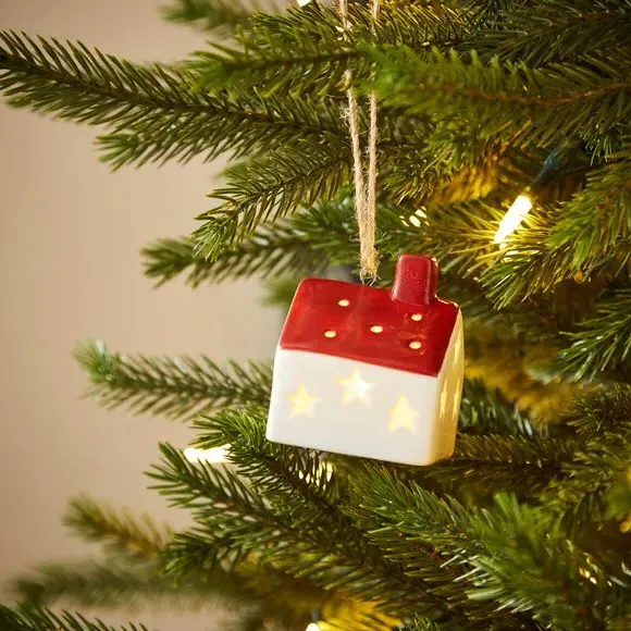 House Hanging Decoration with Light - Cream, Ceramic image