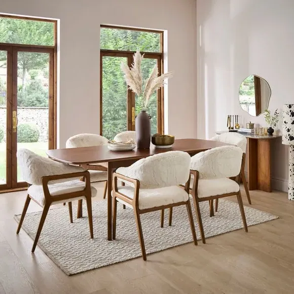Hugh Dining Chair - Ivory, Faux Fur