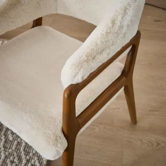 Hugh Dining Chair - Ivory, Faux Fur