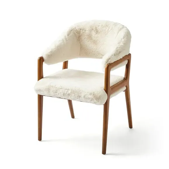 Hugh Dining Chair - Ivory, Faux Fur