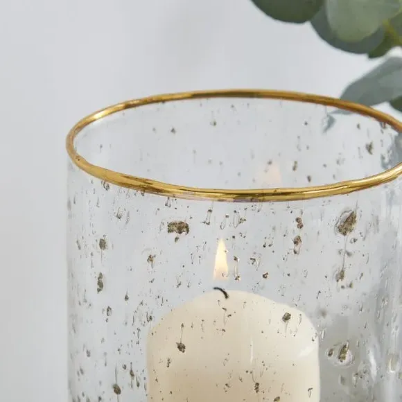 Hurricane Candle Holder with Foiling - Gold Glass