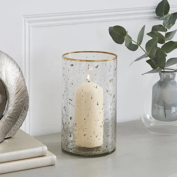 Hurricane Candle Holder with Foiling - Gold Glass