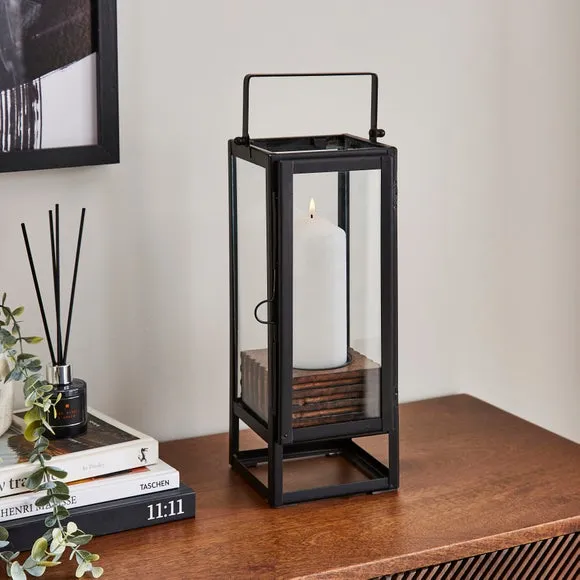 Hurricane Lantern with Glass Panel - Brown, Mango Wood image