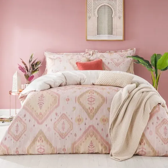Ikat Duvet Cover & Pillowcase Set - Blush, Cotton
