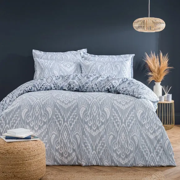 Ikat Duvet Cover Set with Button Closure - Blue, Cotton