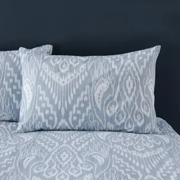 Ikat Duvet Cover Set with Button Closure - Blue, Cotton