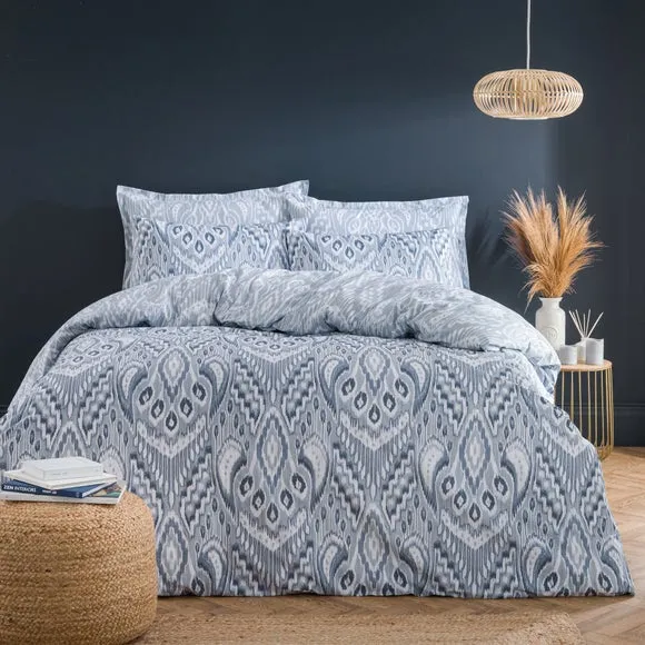 Ikat Duvet Cover Set with Button Closure - Blue, Cotton image
