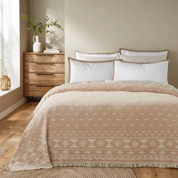 Ikat Throw Blanket Reversible - Camel, Cotton