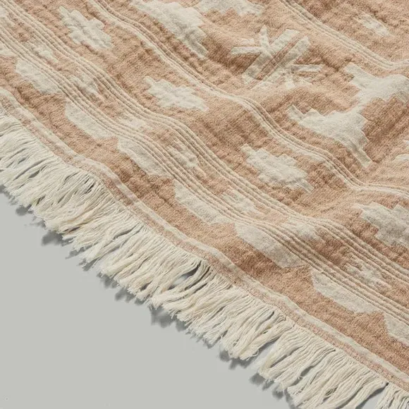 Ikat Throw Blanket Reversible - Camel, Cotton