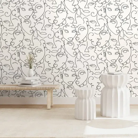 Illustrated Wallpaper with Face Design - Natural image