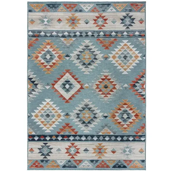 Indoor Outdoor Rug High Low Pile - Blue