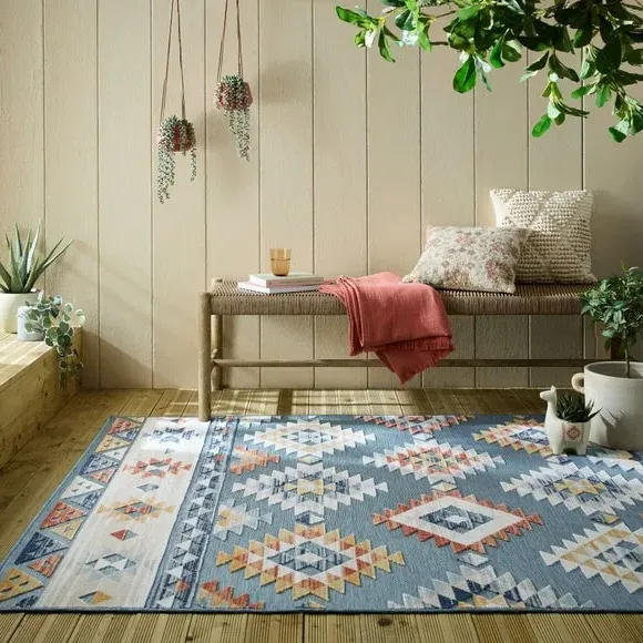 Indoor Outdoor Rug High Low Pile - Blue image