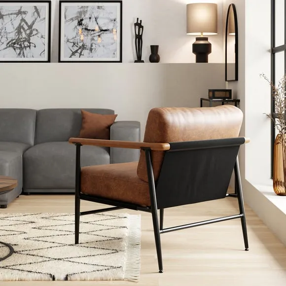 Industrial Accent Chair - Tan, Faux Leather
