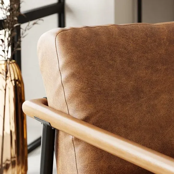 Industrial Accent Chair - Tan, Faux Leather