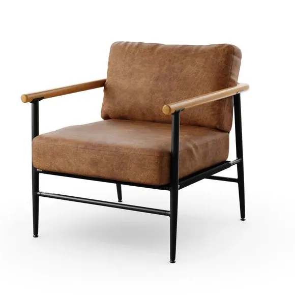 Industrial Accent Chair - Tan, Faux Leather