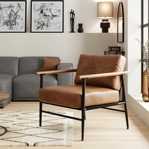 Industrial Accent Chair - Tan, Faux Leather image
