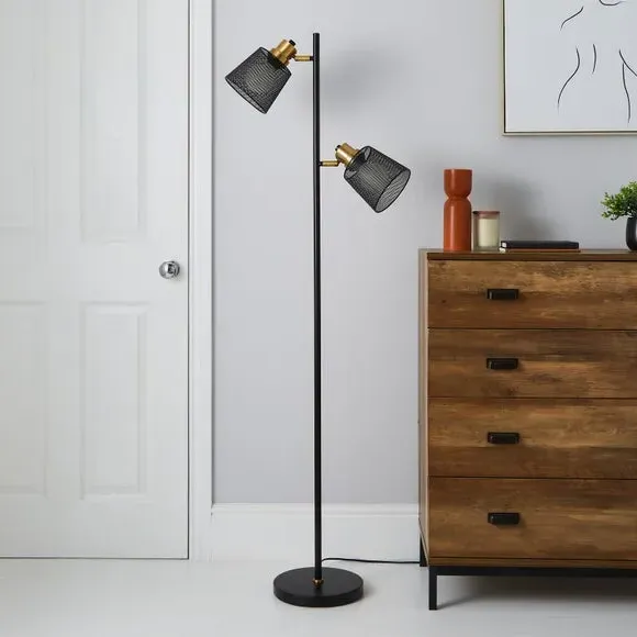 Industrial Floor Lamp with Adjustable Fixtures - Black