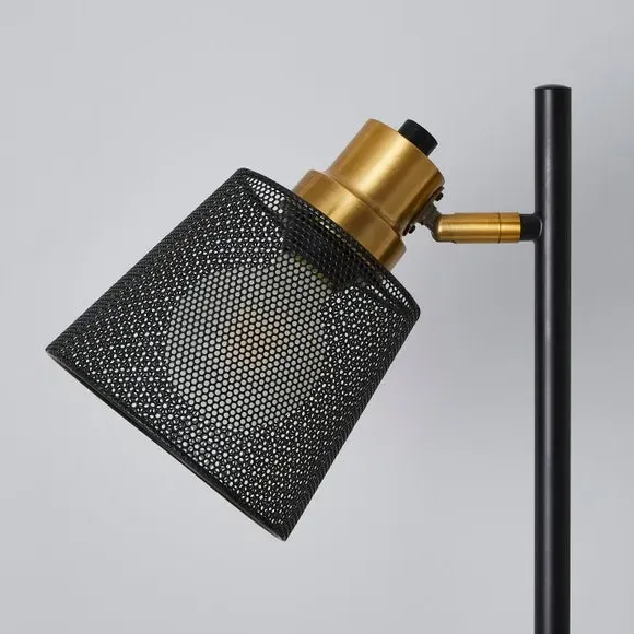 Industrial Floor Lamp with Adjustable Fixtures - Black