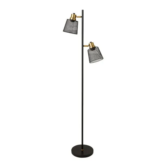 Industrial Floor Lamp with Adjustable Fixtures - Black