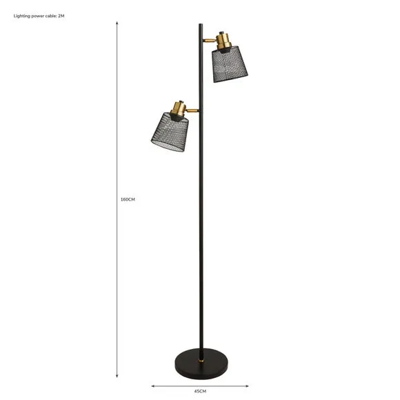 Industrial Floor Lamp with Adjustable Fixtures - Black