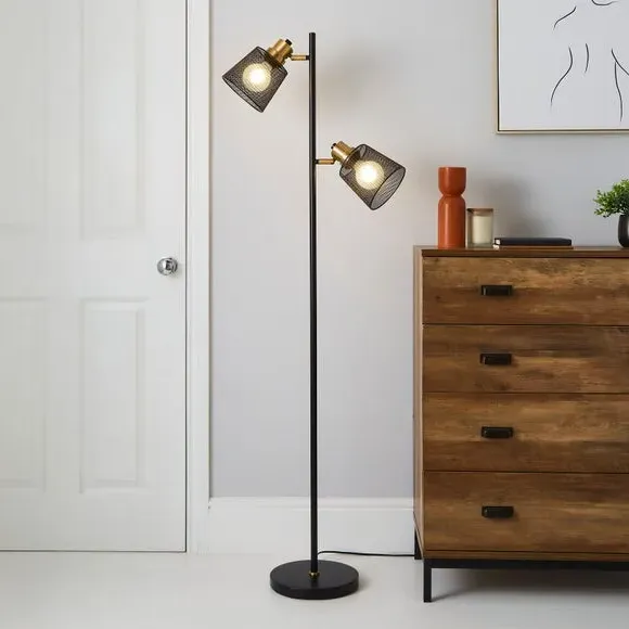 Industrial Floor Lamp with Adjustable Fixtures - Black image