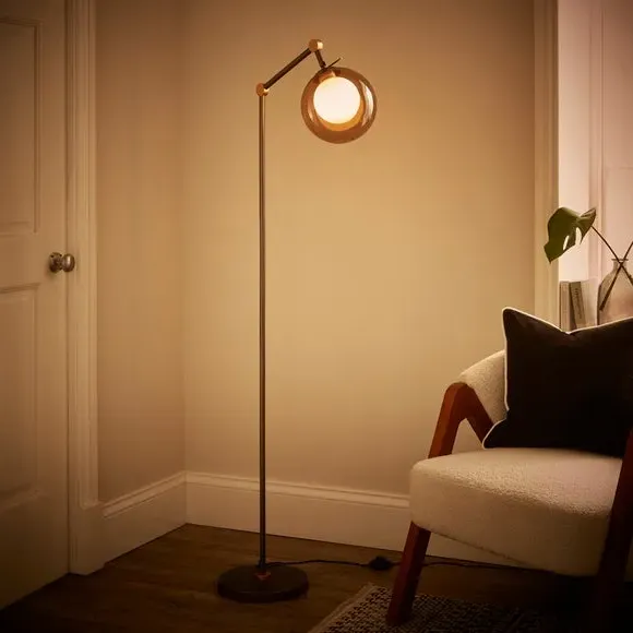 Industrial Floor Lamp with Globe - Smoke, Metal