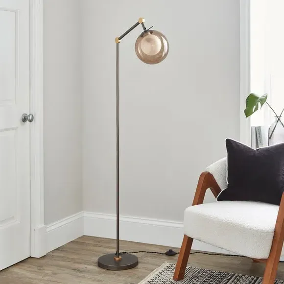 Industrial Floor Lamp with Globe - Smoke, Metal image