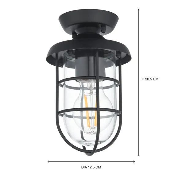 Industrial Flush Ceiling Light - Black