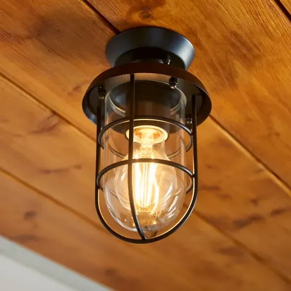 Industrial Flush Ceiling Light - Black