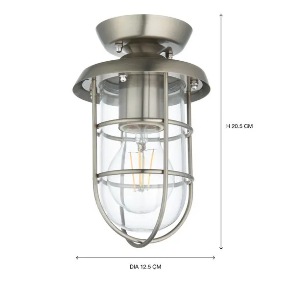 Industrial Flush Ceiling Light - Silver
