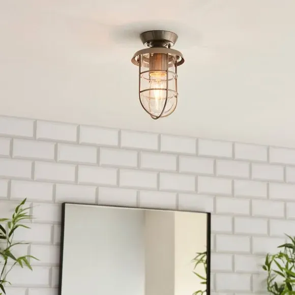 Industrial Flush Ceiling Light - Silver