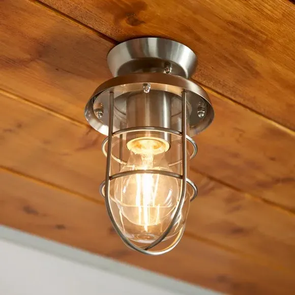 Industrial Flush Ceiling Light - Silver