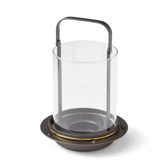 Industrial Lantern with Glass Panels - Black, Metal